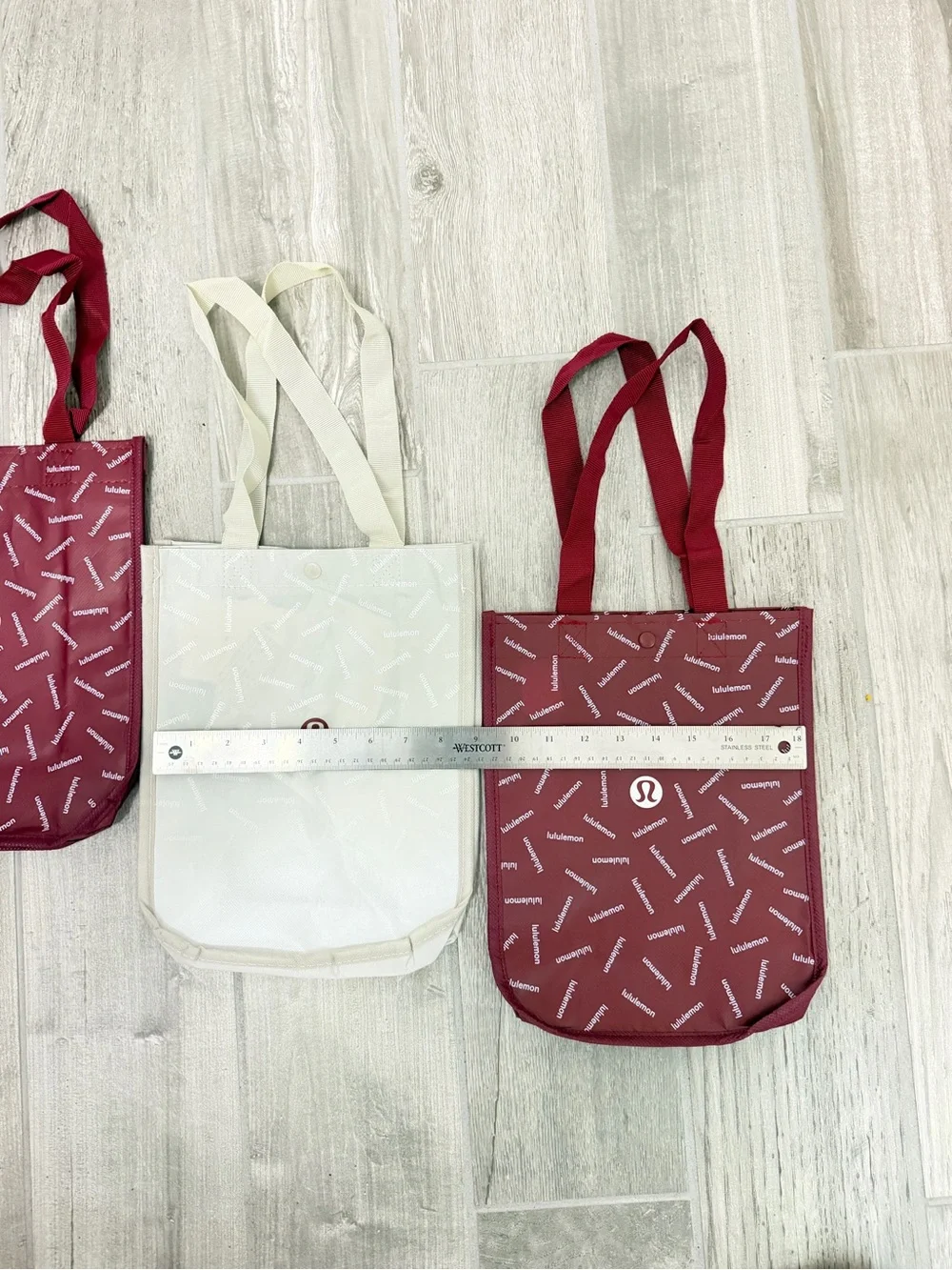 lululemon athletica Burgundy and Cream Logo Tote (3) Set